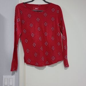 Sonoma Red Geometric Long Sleeve Top Size S